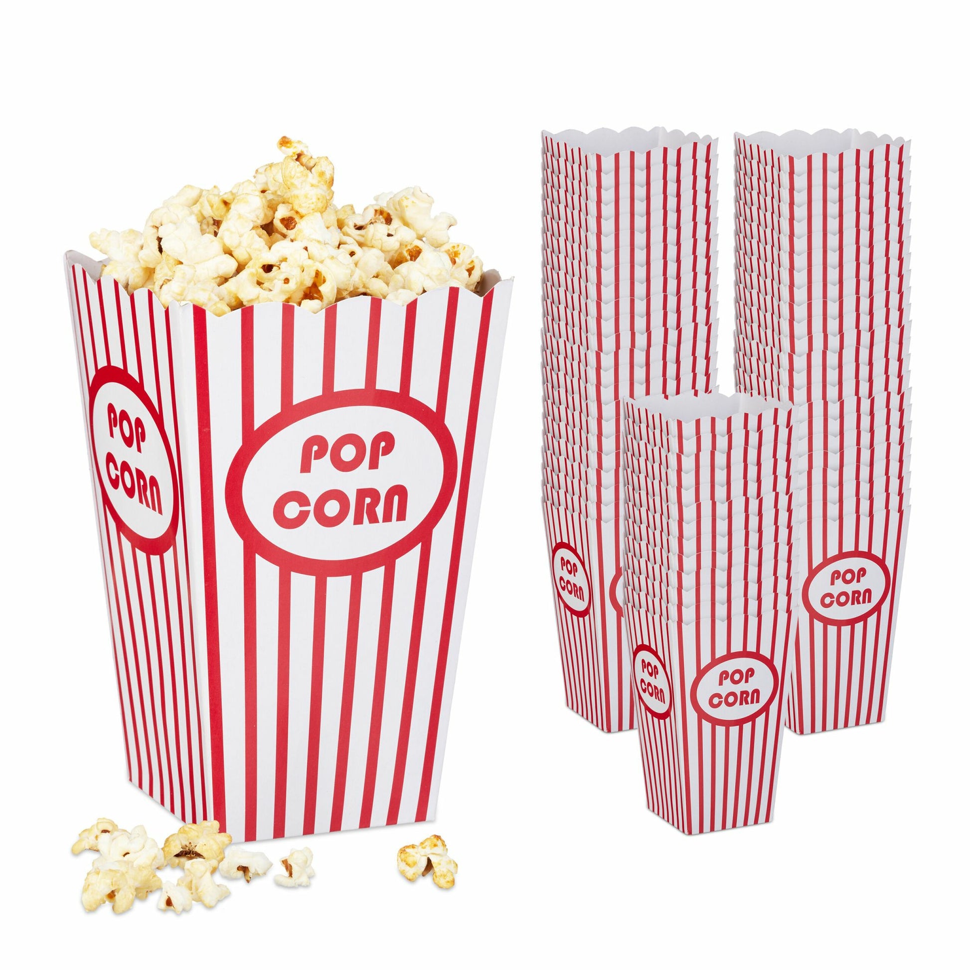 Relaxdays Popcorntüten, Papier/Karton – 16 × 10,5 × 10,5 cm, Rot/Weiss – 60 Stk.