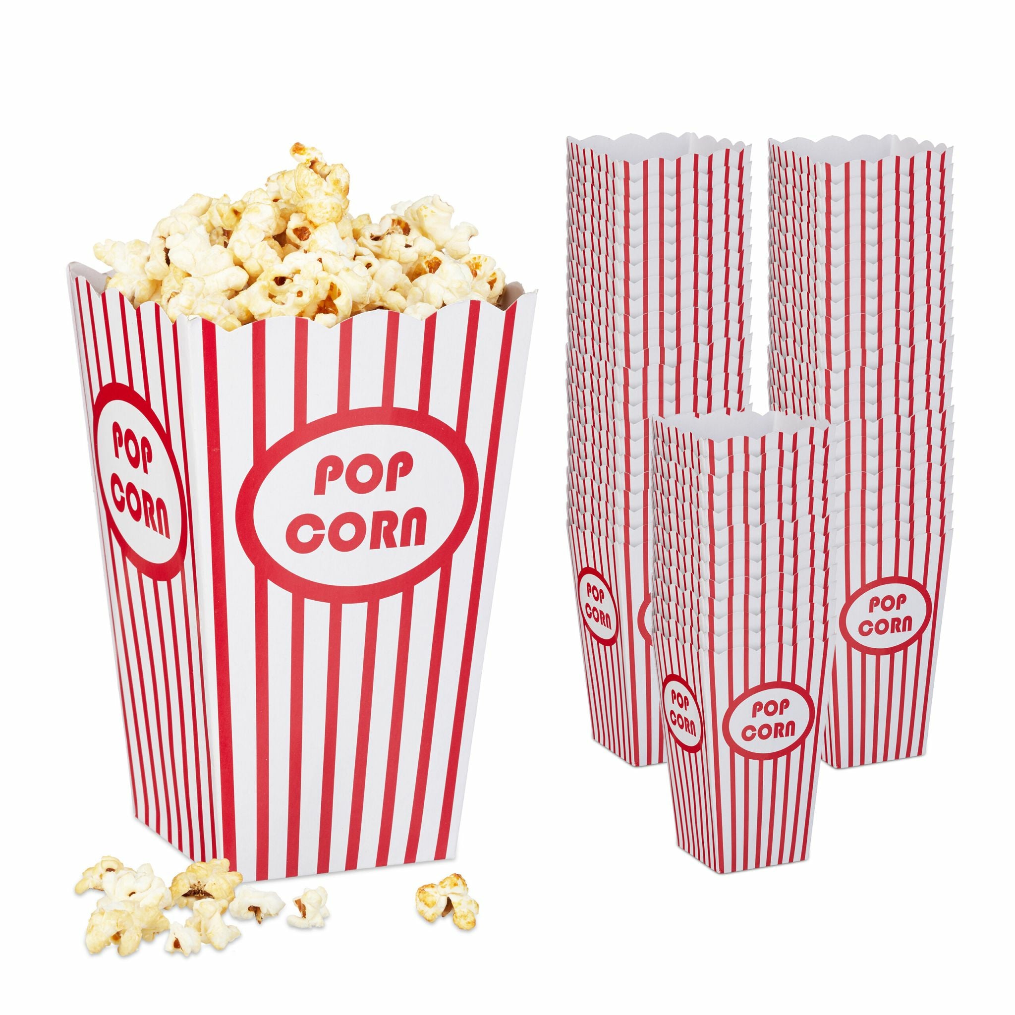 Relaxdays Popcorntüten, Papier/Karton – 16 × 10,5 × 10,5 cm, Rot/Weiss – 60 Stk.