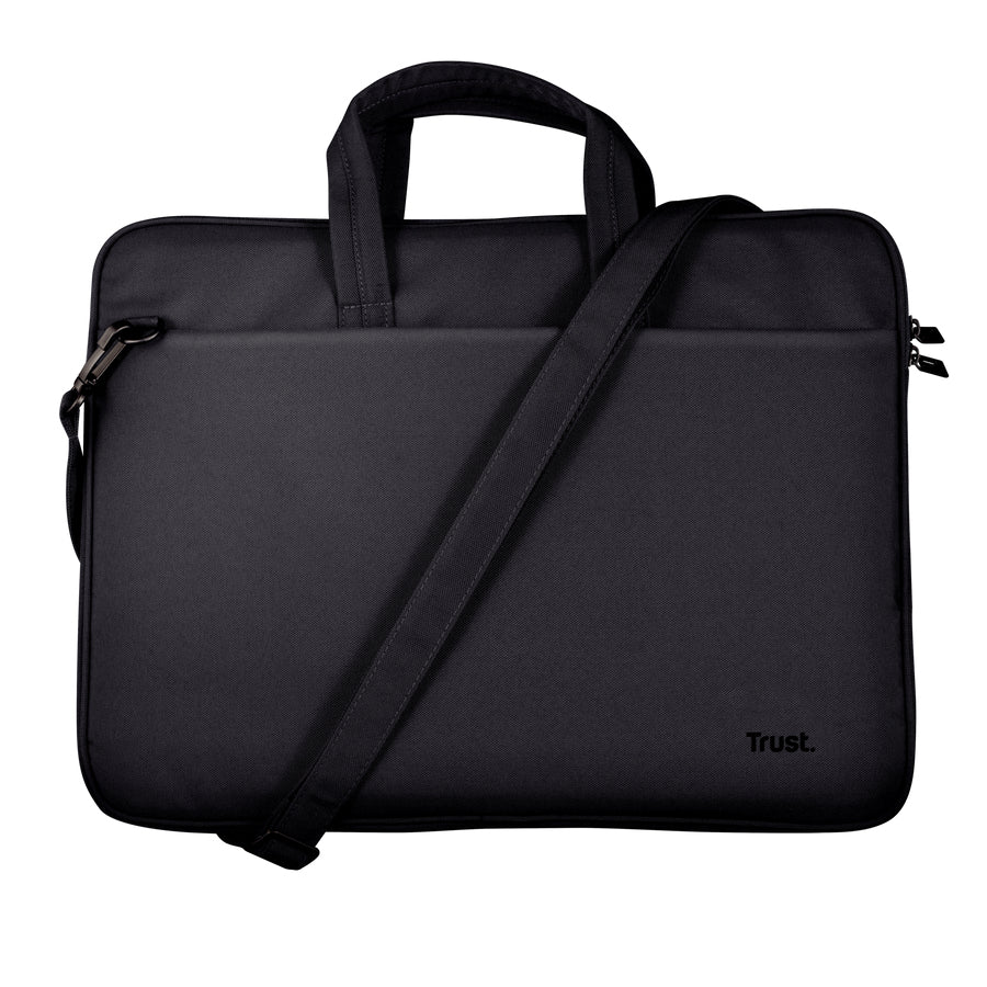 Trust Notebook-Tasche bis 14" – aus recyceltem Polyester, 2 Fächer – Schwarz