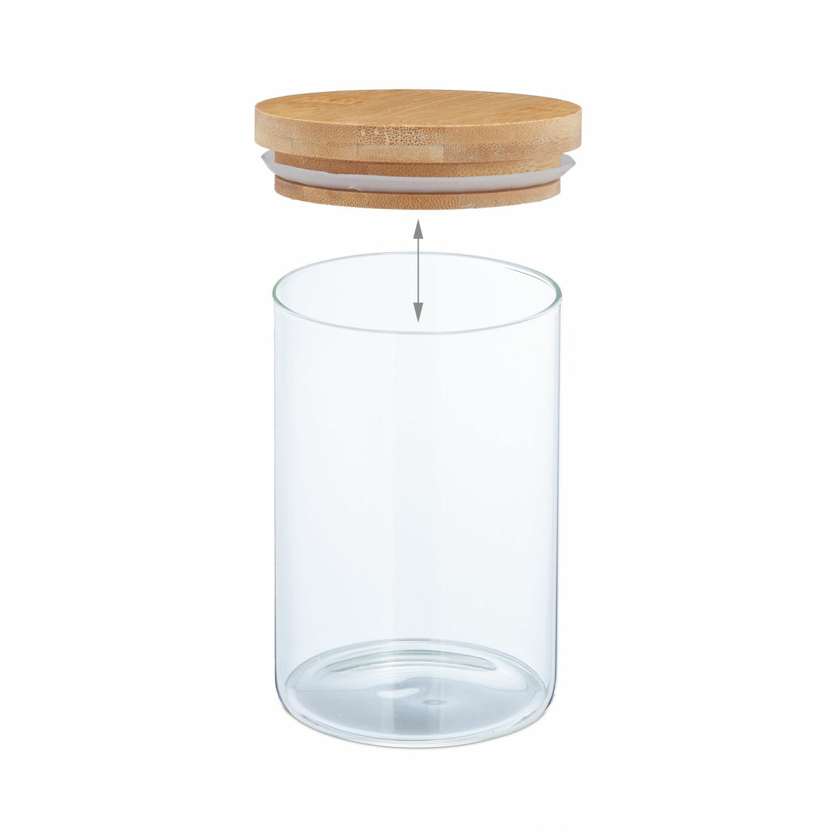 Relaxdays Vorratsdose 800 ml, Ø 10 × 15 cm, Glas/Bambus/Silikon, 3er-Set, Transparent/Hellbraun