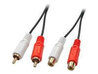 Lindy Audio-Verlängerungskabel 2×RCA (Stecker) auf 2×RCA (Buchse) – 2 m, vergoldete Kontakte