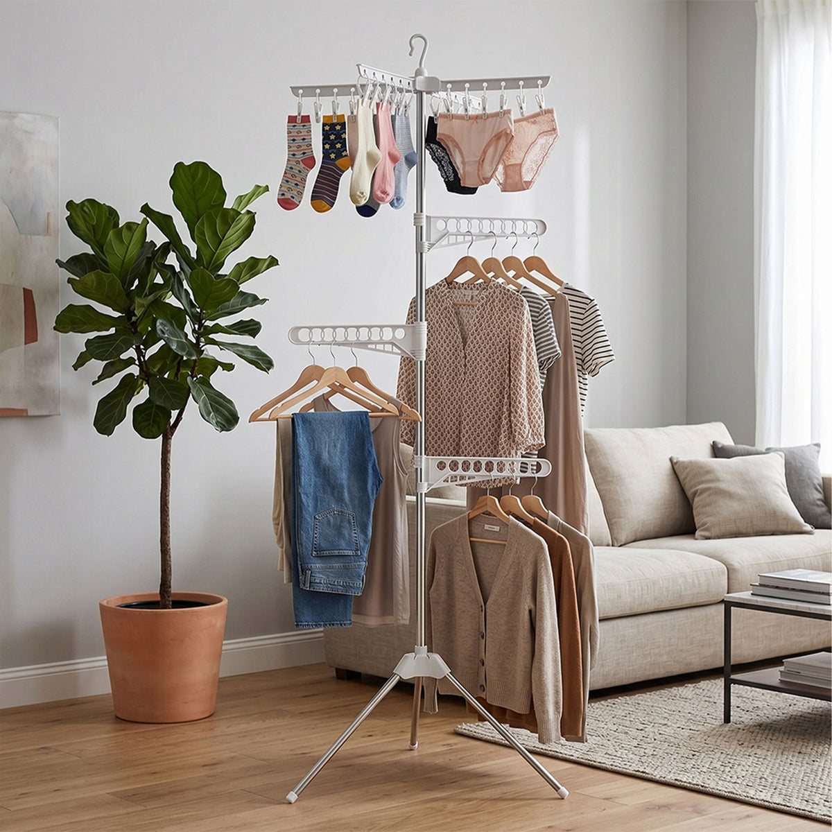 Relaxdays Wäscheständer – Leinenlänge 1100 cm – Edelstahl, Kunststoff – Weiss, Silber – 1 Stk.