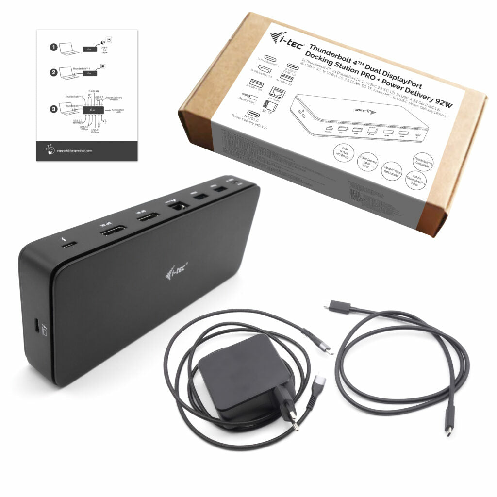 i-tec TB4 Gen3 Dock – Thunderbolt 4, 2× DP, 5× USB-A, 2× USB-C, 92 W PD, 2.5GbE, für Windows/Mac/Linux