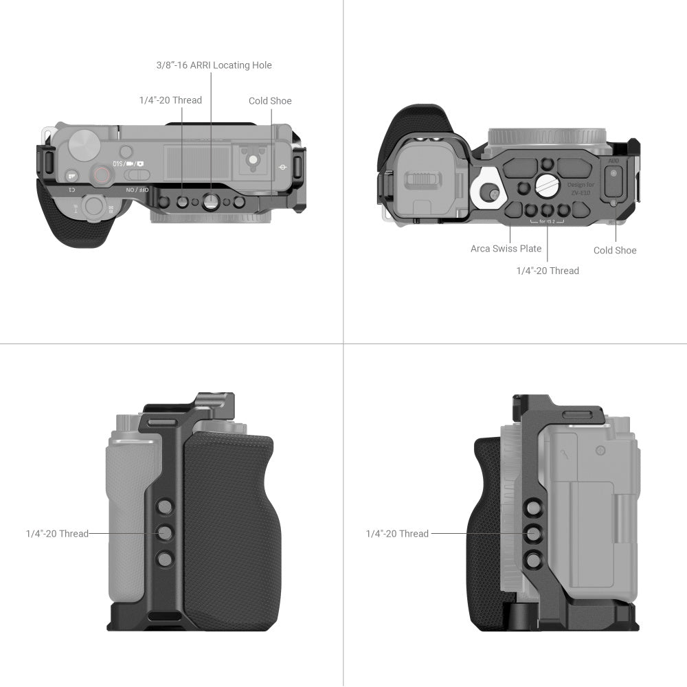 SmallRig 3538B Cage mit Griff – 128,9 × 82,6 × 60,2 mm, 149 g – für Sony ZV-E10 – Schwarz – 5er-Pack