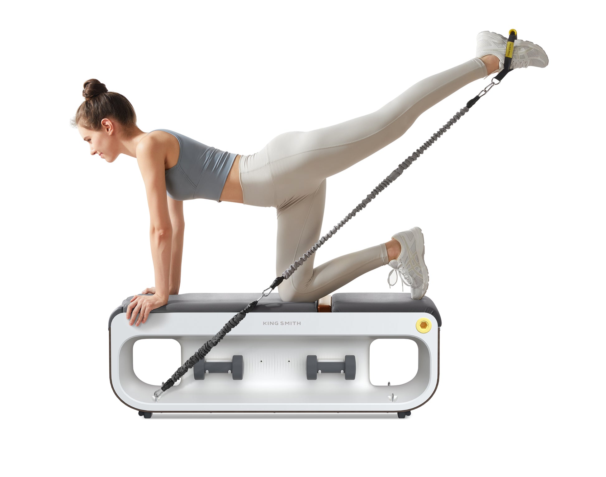 Kingsmith Trainingsbank, 117 × 34 × 41,5 cm, 60 kg – Grau, Holz