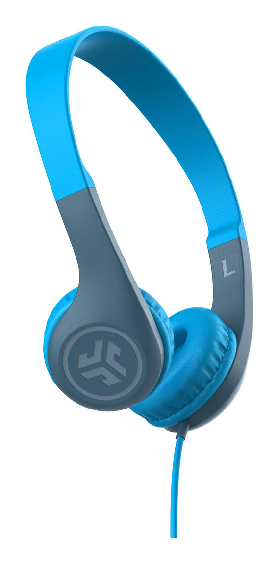 JLab JBuddies Pop Kinderkopfhörer – On-Ear, Stereo, Kabelgebunden, 3,5 mm Klinke, 85 dB Lautstärke-Limit, Blau
