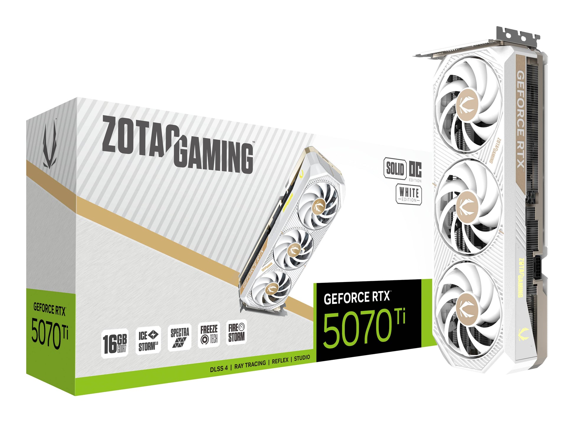 Zotac GeForce RTX 5070 Ti – 16 GB GDDR7, 256 Bit, PCIe x16 5.0, 300 W, Weiss, 3×DP, 1×HDMI