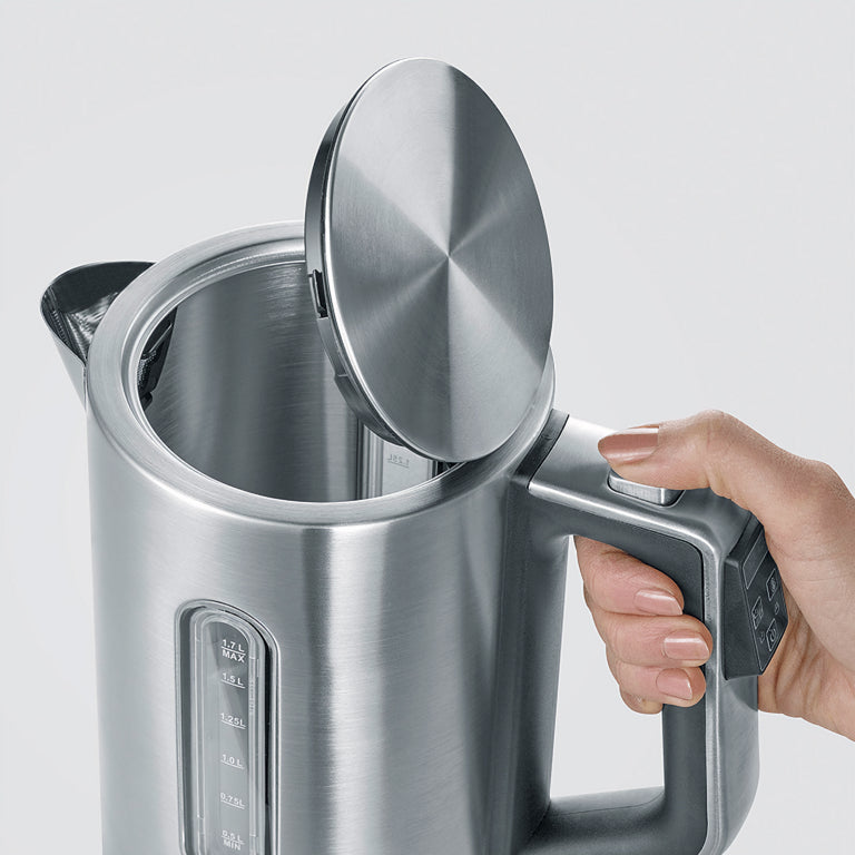Severin Wasserkocher WK 3418 – 1,7 l, Edelstahl, Temperaturwahl, Warmhaltefunktion, 3000 W, Schwarz, 360°-Sockel