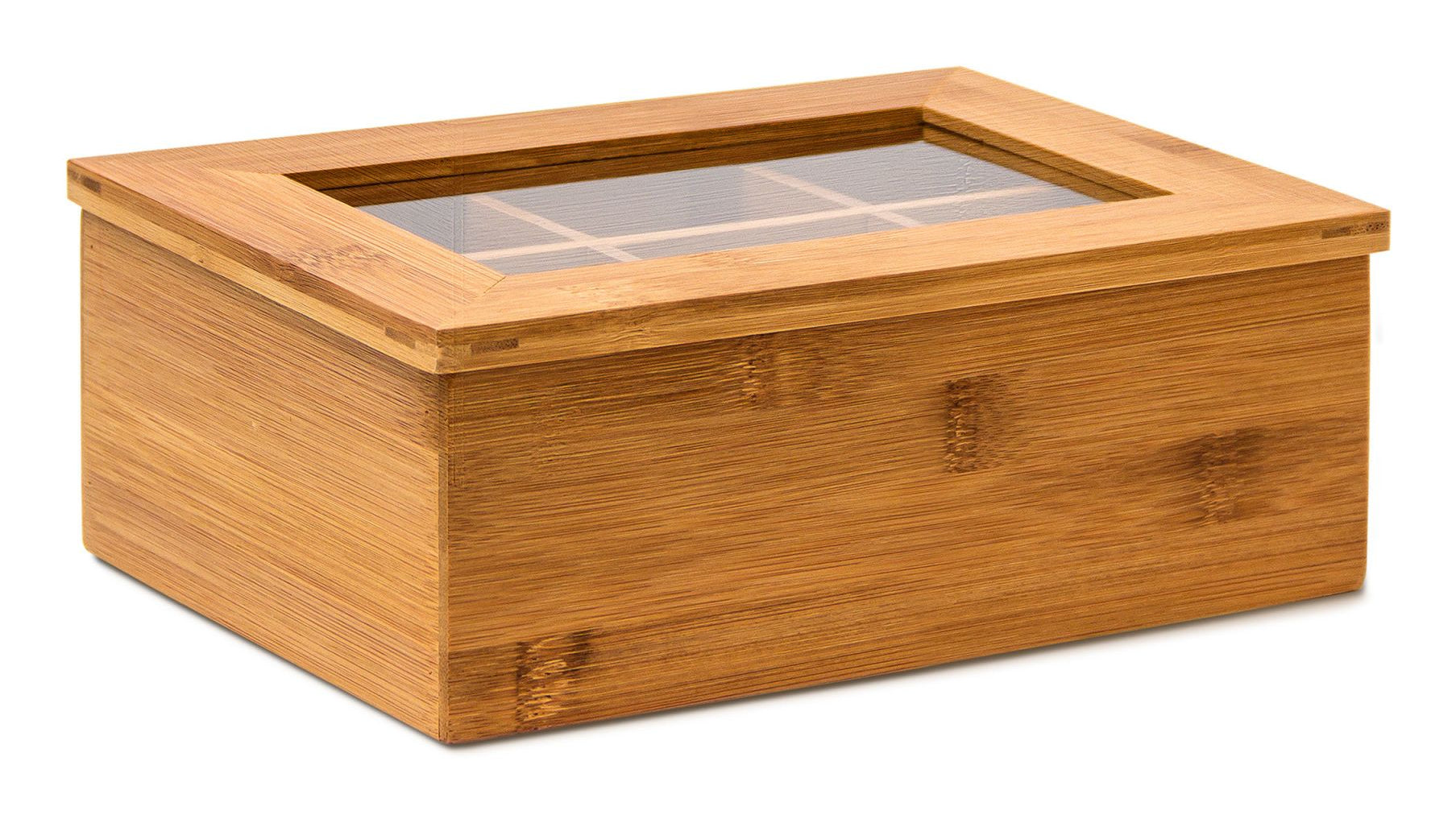 Relaxdays Teebeutelbox Bambus/Kunststoff, 6 Fächer, 22 × 16 × 9 cm