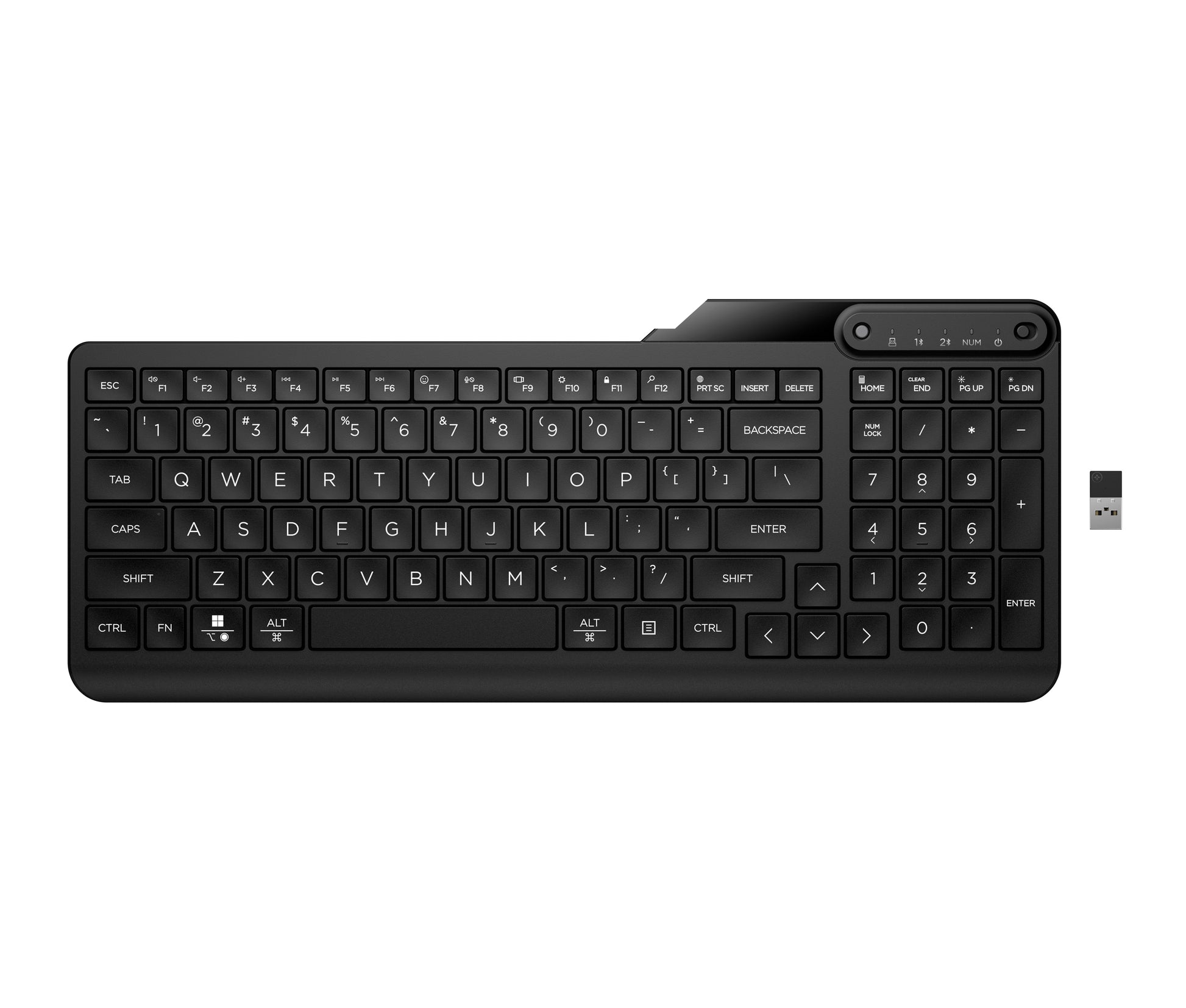 HP 475 Dual-Mode Wireless Tastatur – 100% – Membran – Bluetooth & 2,4 GHz – Schwarz
