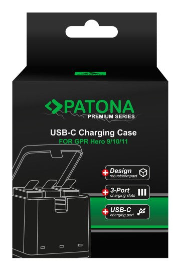 PATONA Ladebox 1795 – 3-fach, USB, schwarz – für GoPro AHDBT901, ADBAT001, ADDBD-211