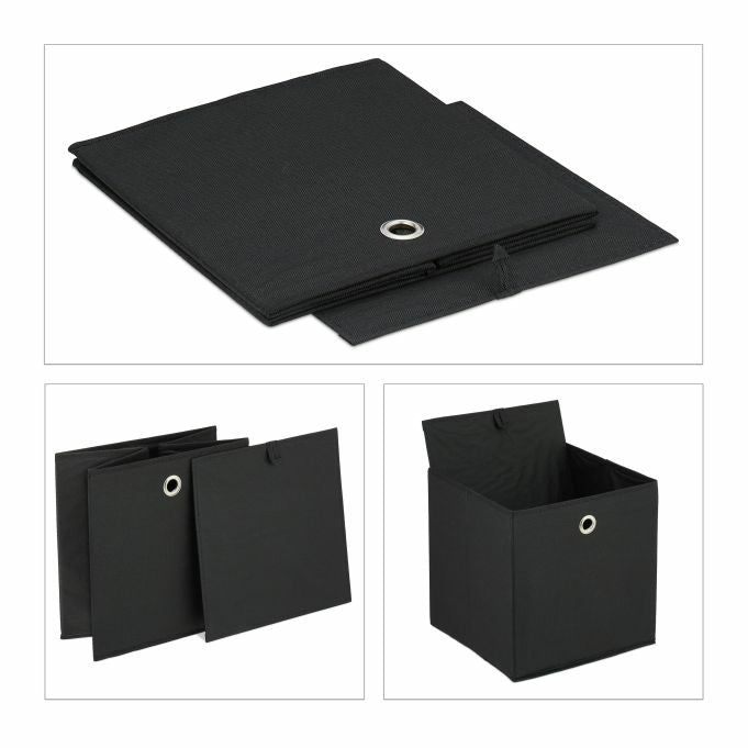 Relaxdays Aufbewahrungsbox – Pappe, Vlies, Eisen – Schwarz – 300 × 300 × 300 mm – 4er Set