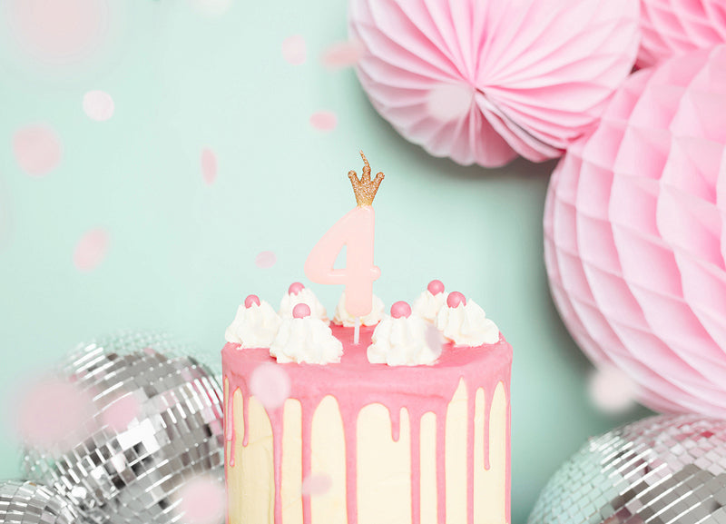 PartyDeco Geburtstagskerzen Zahl 4 – Rosa – 9,5 cm – 1 Stk