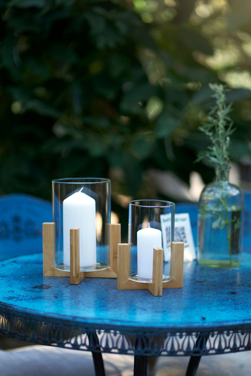 Duni Esme Laterne – Glas & Bambus, transparent – 12 × 17,4 × 13,2 cm – 6-teilig