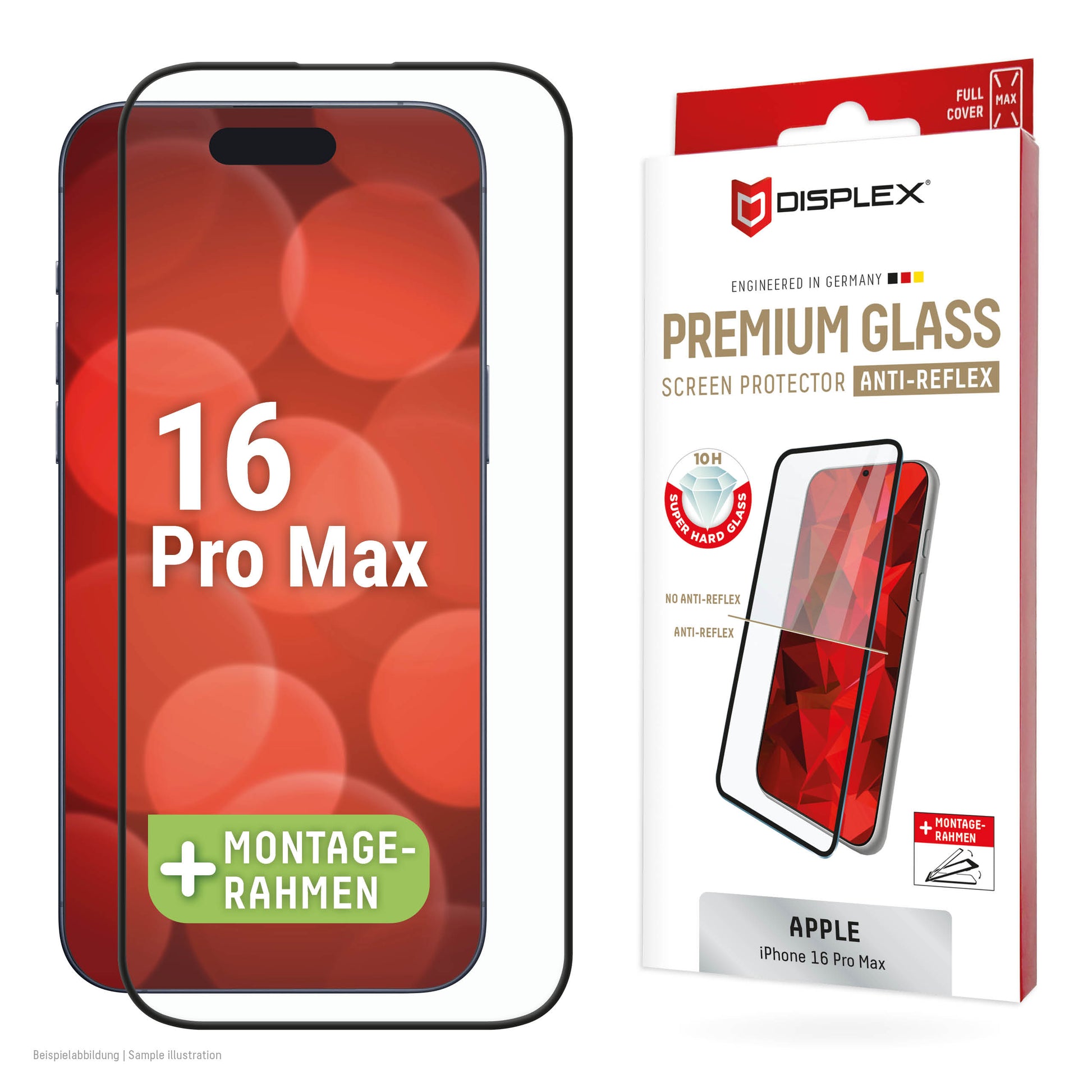 Displex Displayschutz (Panzerglas), Full Cover – für iPhone 16 Pro Max – mit Applikator