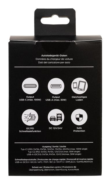 ONIT F02660 Auto-Ladegerät 130 W – USB-C×2, USB-A×1 – PD 3.0, QC 3.0, PPS – für 12–24 V Auto/LKW – Schwarz