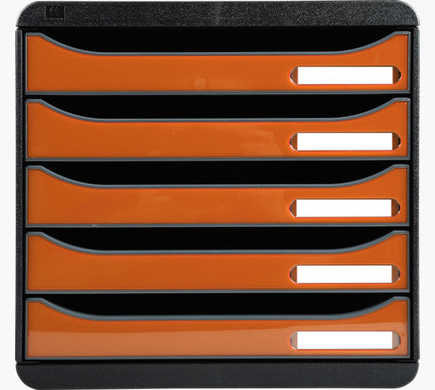 Exacompta Big-Box Plus Schubladenelement – 5 Schubladen, für A4+, schwarz/mandarine, Polystyrol (PS)