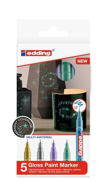 Edding Permanentmarker – gold, metallicblau, metallicgrün, metalliclila, silber, 5er-Pack