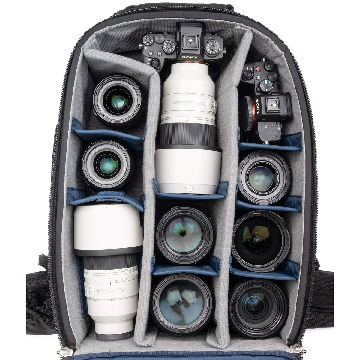 Think Tank FirstLight 46L+ Kamerarucksack – 46 l, 8 Objektive, wasserabweisend – für DSLR, Drohnen – Schwarz