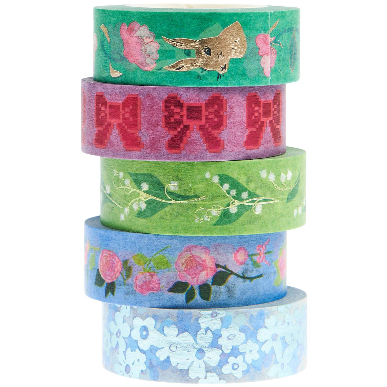Rico Design La Vie En Rose Washi Tape – 15 mm × 10 m, mehrfarbig, Papier, wiederablösbar, 5 Rollen