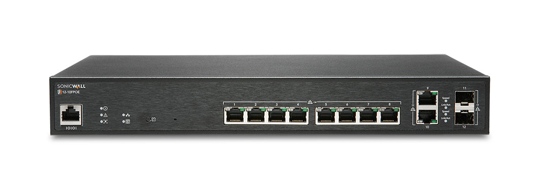 SonicWall SWS12-10FPOE – Managed L2 Switch – 10× 1G, 2× SFP, PoE+, PoE-Budget 130 W