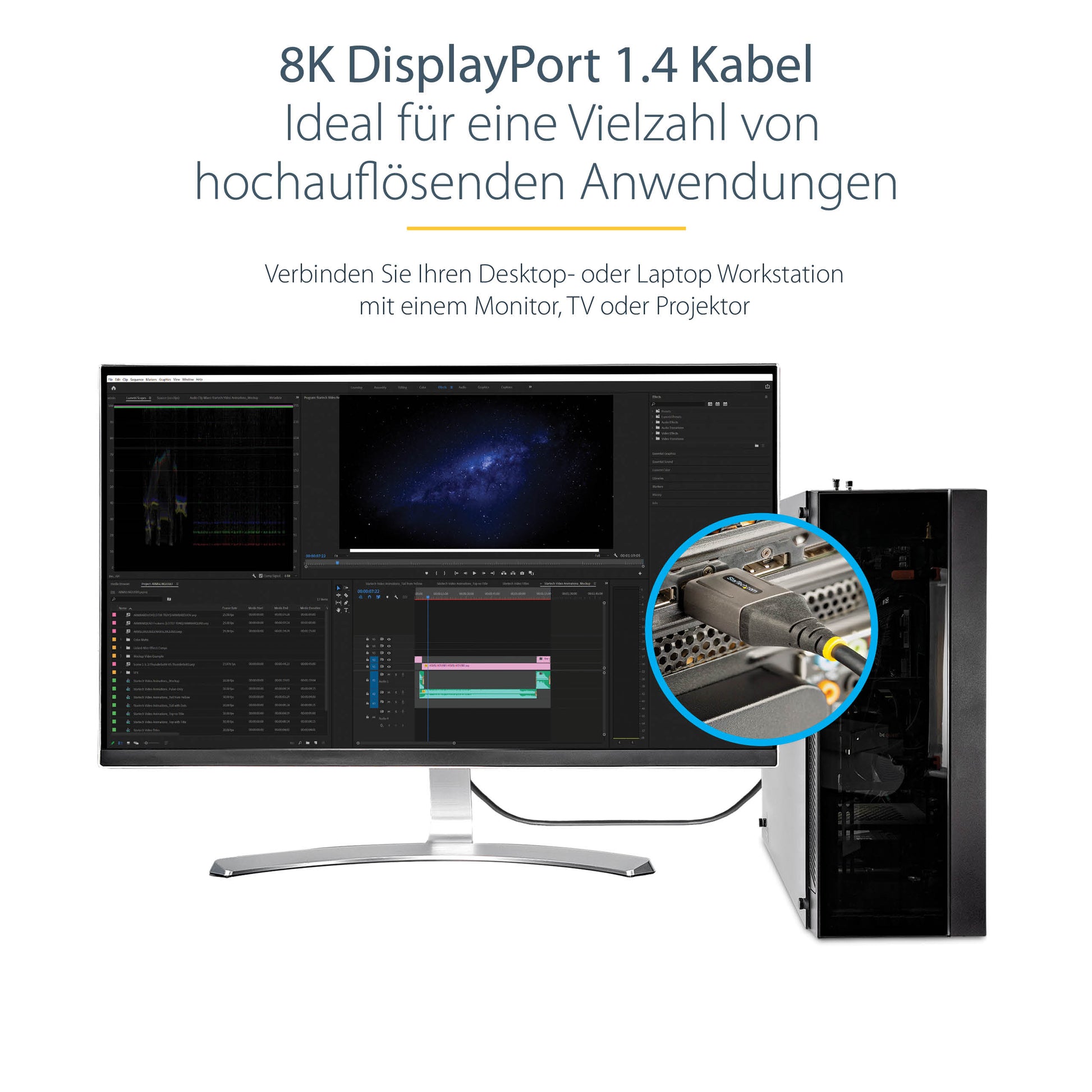 StarTech.com DisplayPort Kabel DP 1.4 8K 60 Hz – 4 m – HDR, verriegelbar – Grau/Schwarz – für Monitore/Display