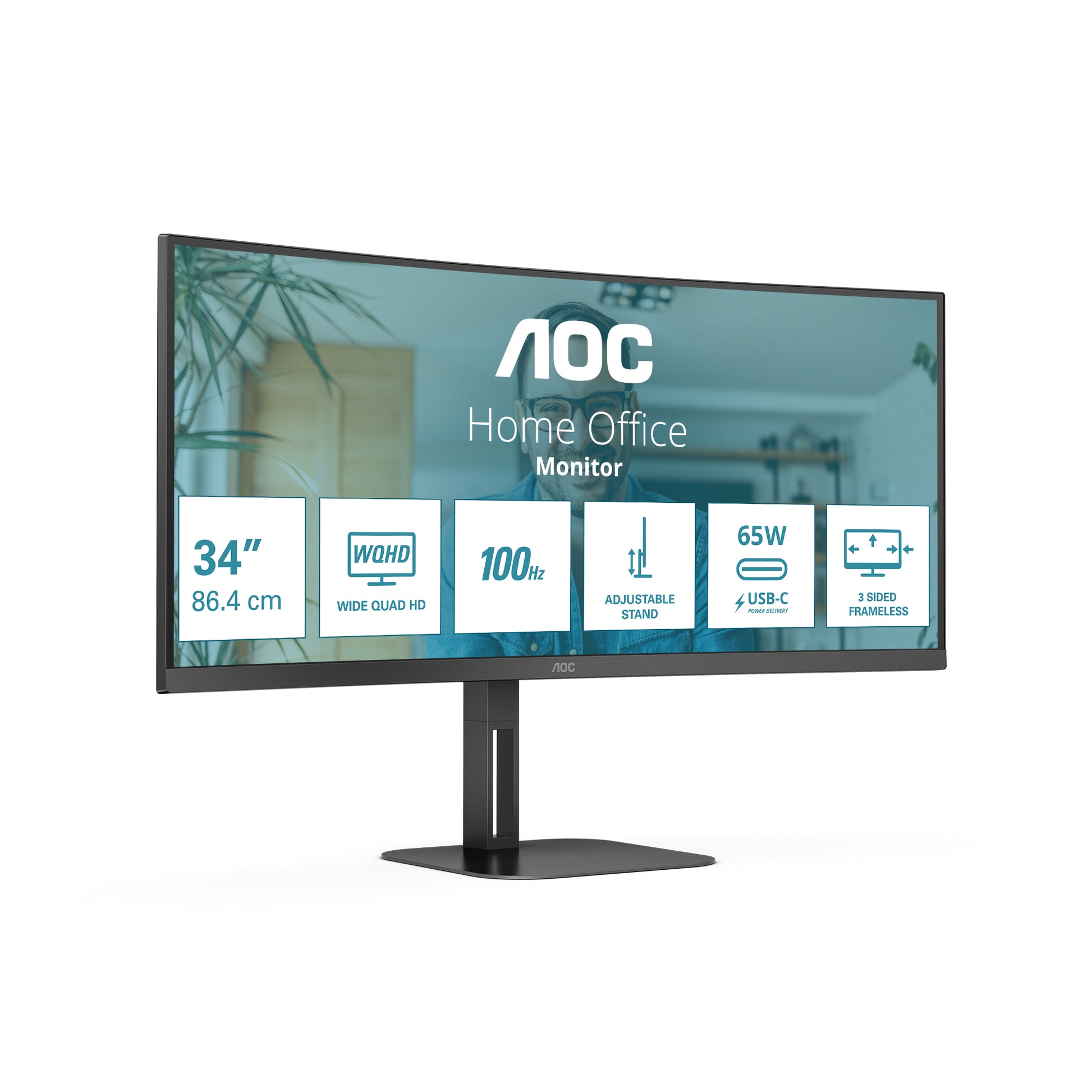 AOC CU34V5C/BK – 34" Curved, 3440 × 1440 (UWQHD), VA, 100 Hz, USB-C 65 W