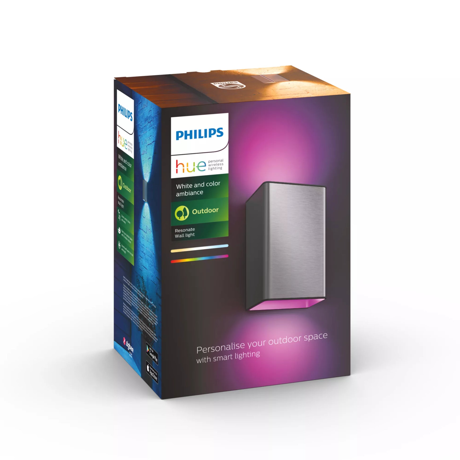 Philips by Signify Philips Hue Aussenwandleuchte – IP44 – Netzbetrieb – ZigBee, Bluetooth – dimmbar – Silber – Edelstahl