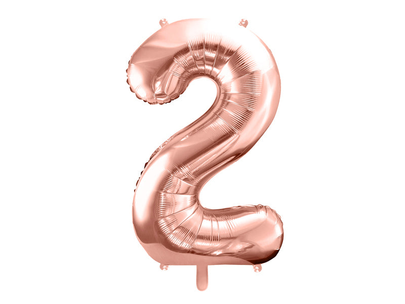 PartyDeco Folienballon Zahl 2 – Roségold – 86 cm – Folie – 1 Stk