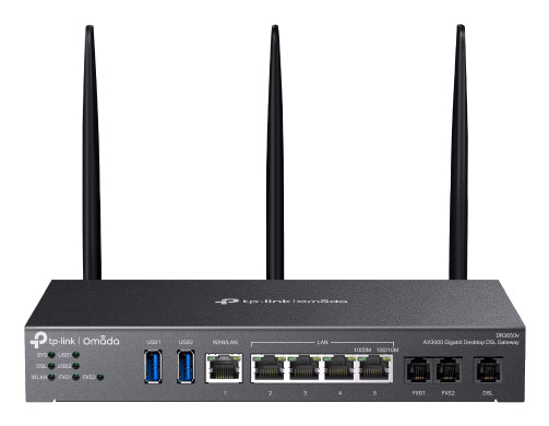 TP-Link Omada DR3650v DSL-Gateway – Wi-Fi 6 (AX3000), Dual-Band (2,4/5 GHz), 3× RJ-11, 4× LAN, 2× USB