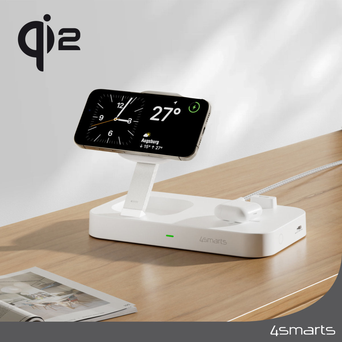 4smarts Qi2.0 Ladeständer – 25 W, Qi2, MagSafe-kompatibel – für Smartphone, Smartwatch