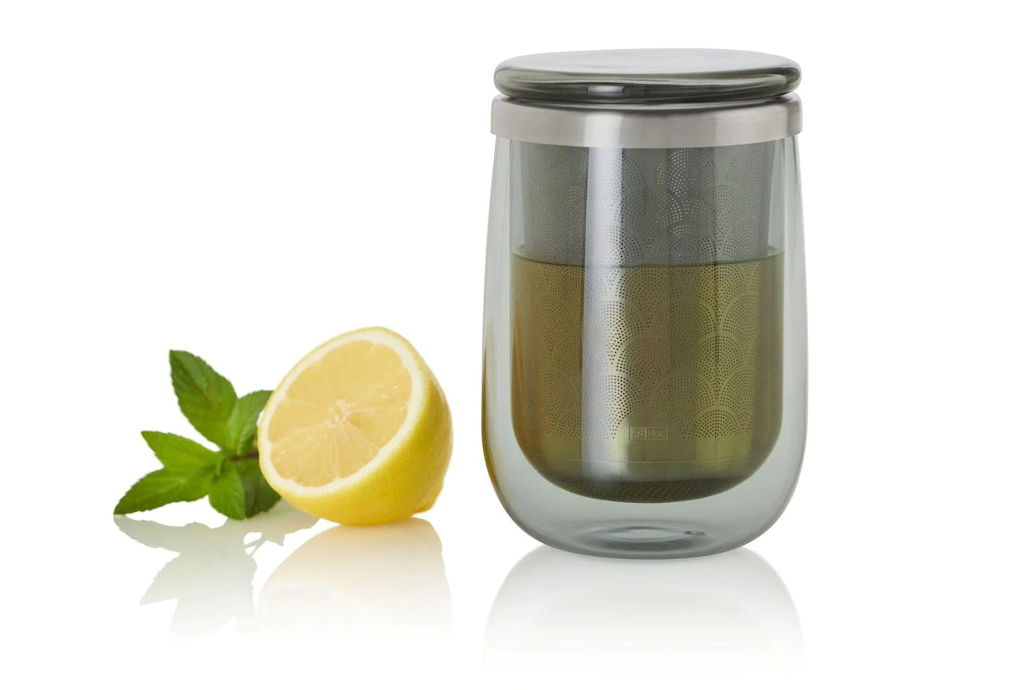 AdHoc Teeglas TK65 – 400 ml, Ø 10,0 cm, Borosilikatglas/Edelstahl, mit Deckel, doppelwandig