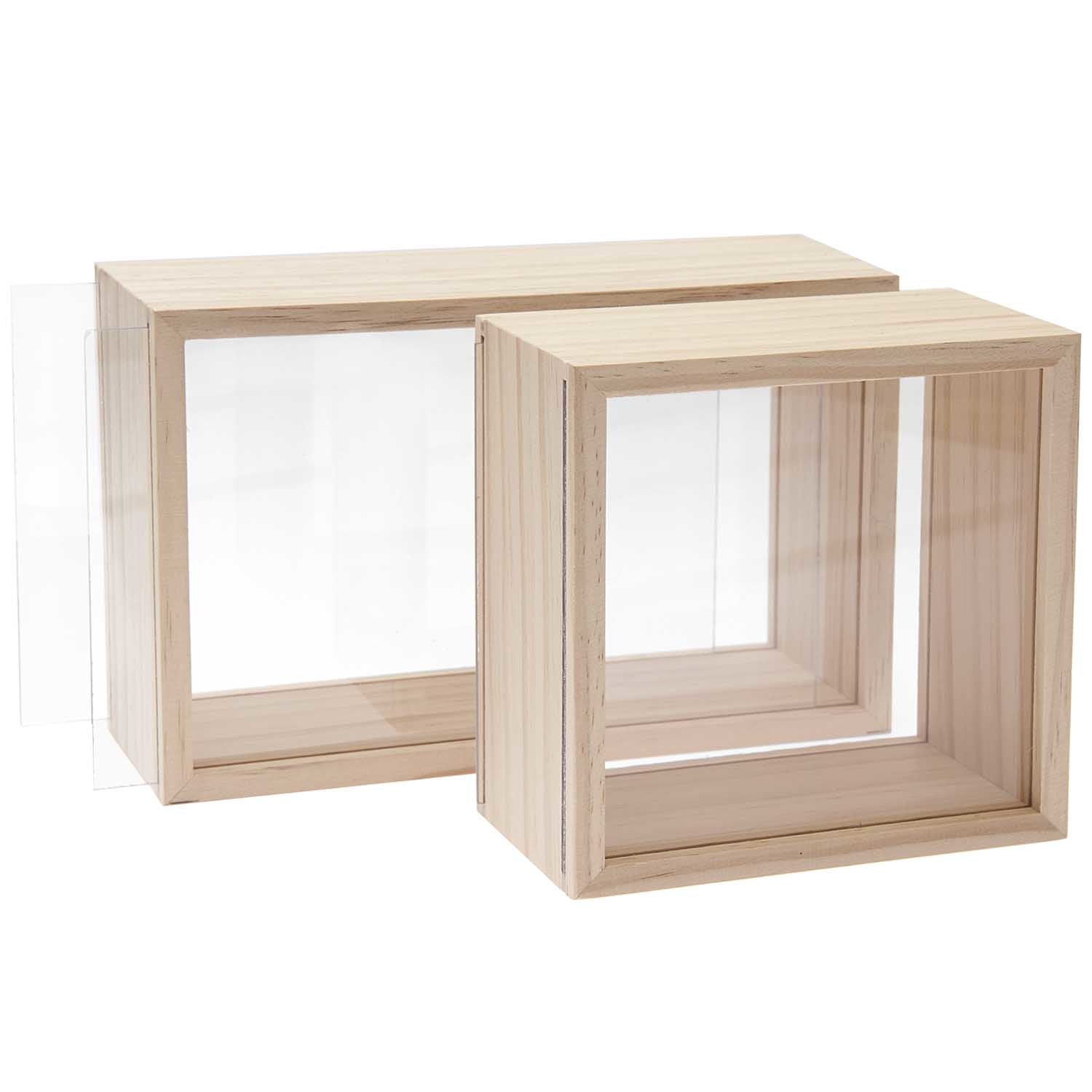 Rico Design Objektkasten – 2er-Set – 130 × 80 × 130 mm – Kiefer/Acryl, transparent