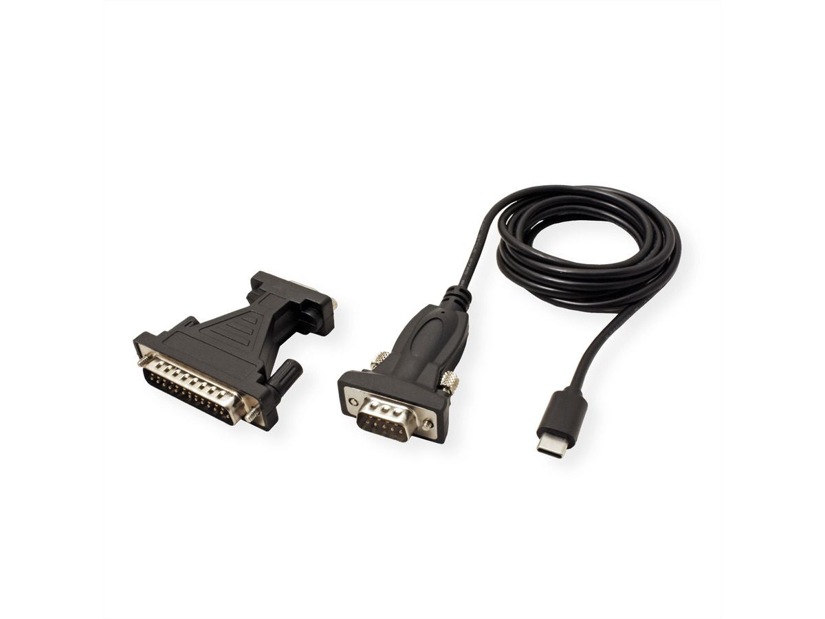 VALUE USB Seriell Konverter USB-C zu RS232 (DB9/DB25) – 1,8 m, USB 2.0/1.1 – Schwarz