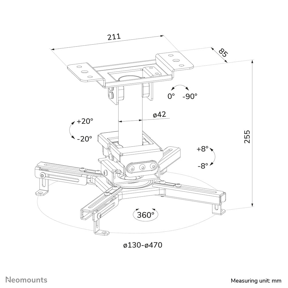 Neomounts CL25-530BL1 – Beamer Deckenhalterung, H 25,5 cm, 45 kg, schwenk-/neigbar, 360°, schwarz