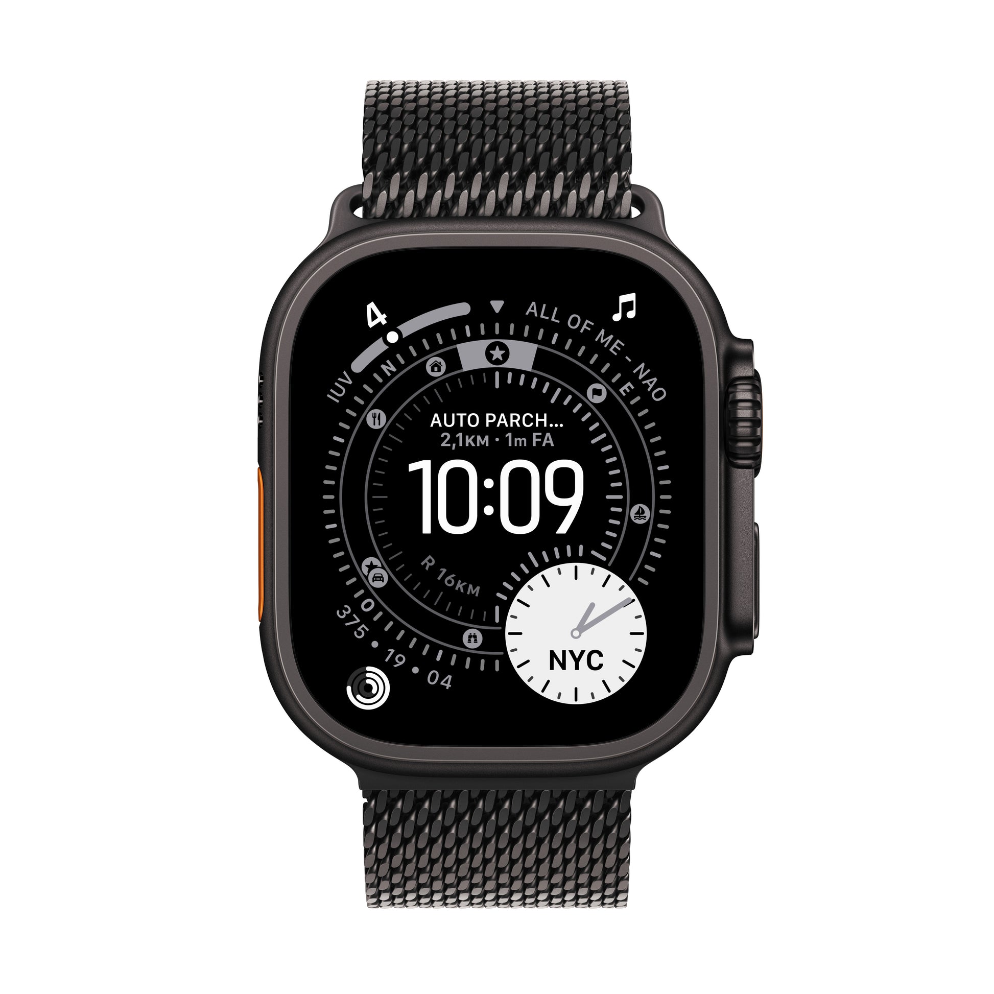 Apple Watch Ultra 3 49 mm GPS + Cellular – Titan Schwarz, Milanese Loop, M, 100 m, für iPhone