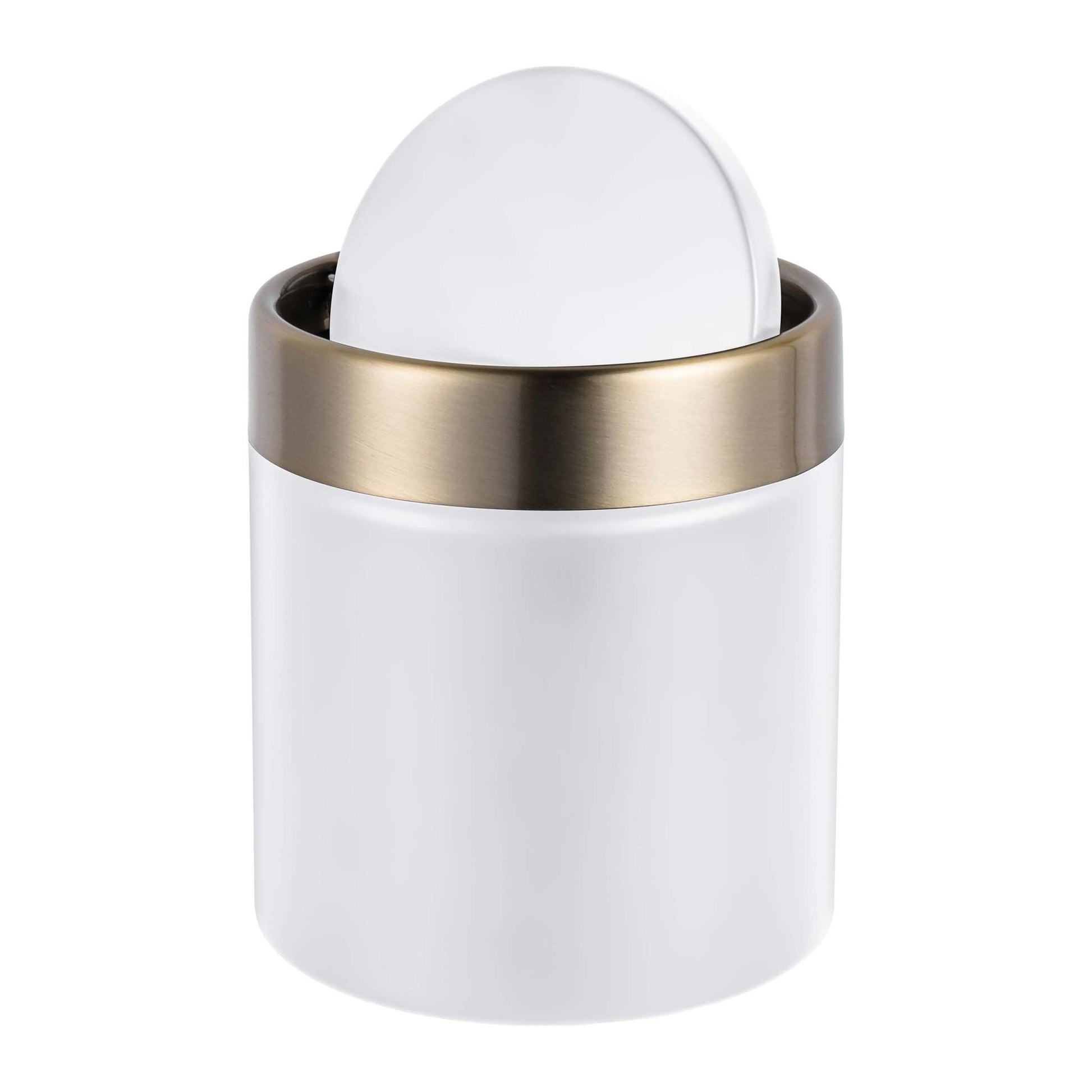 Relaxdays Tischabfalleimer Mini – 1,5 l – Edelstahl, rund – Weiss/Gold – Anti-Fingerprint