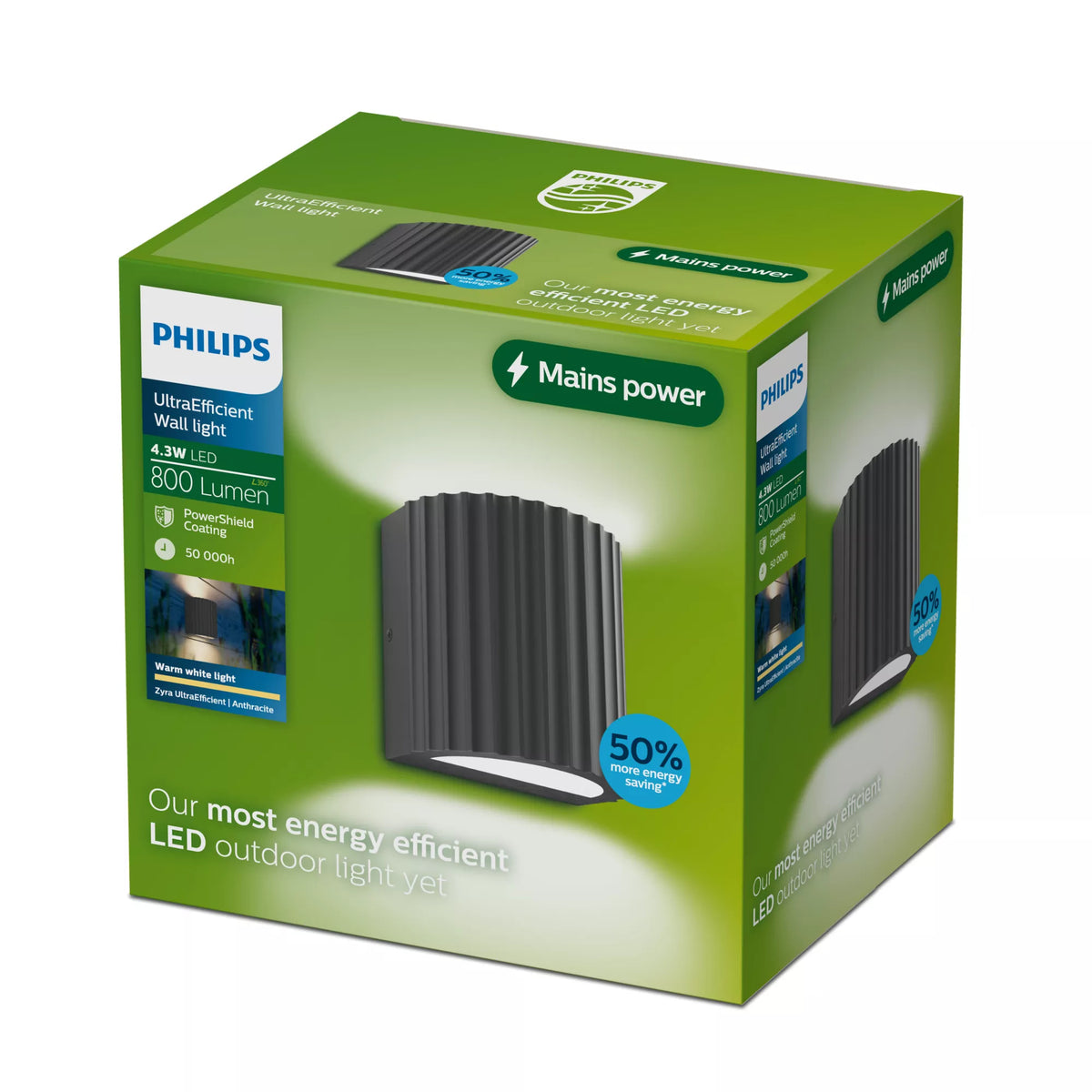 Philips by Signify Philips Aussenwandleuchte – 800 lm, 8,6 W – Warmweiss, 2700 K – IP44 – Netzbetrieb – Anthrazit – Aluminium