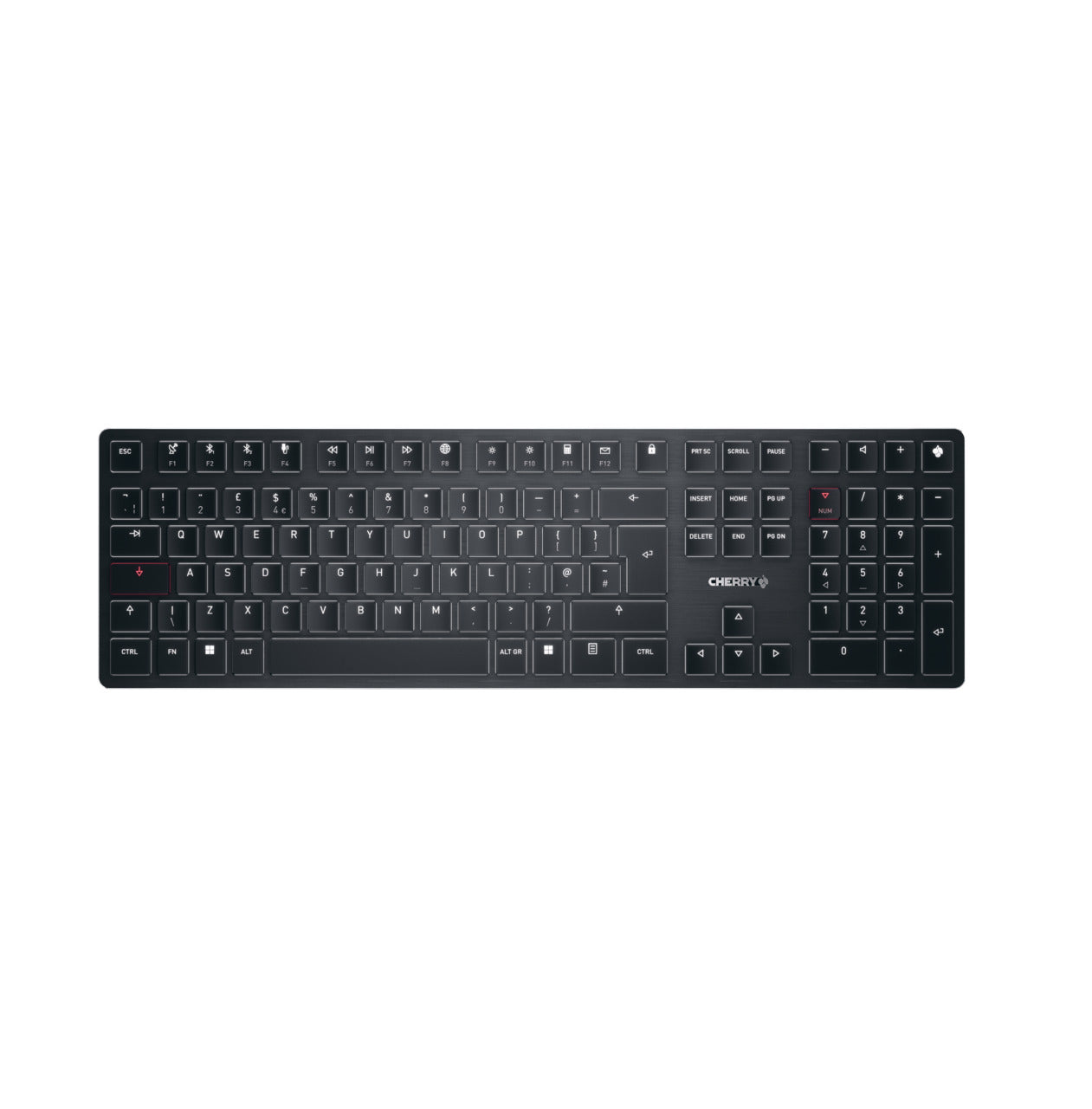 CHERRY KW X ULP – Tastatur – QWERTY (UK) – USB + RF + Bluetooth, Cherry MX Low-Profile, LED, Schwarz