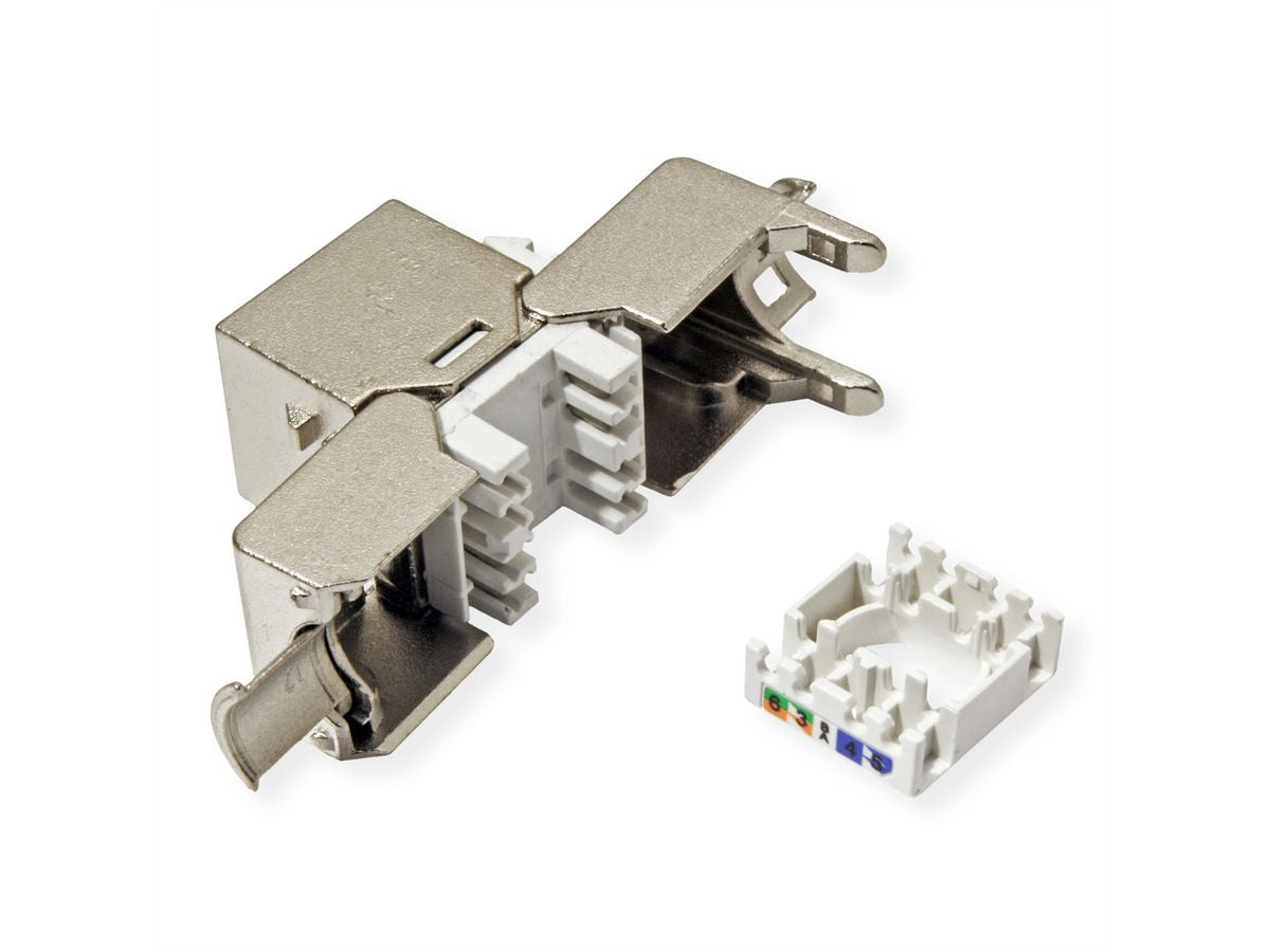 VALUE 26.99.0376 Keystone Cat6A STP – RJ‑45 Buchse, Flach, Edelstahl, 20×37×22,5 mm