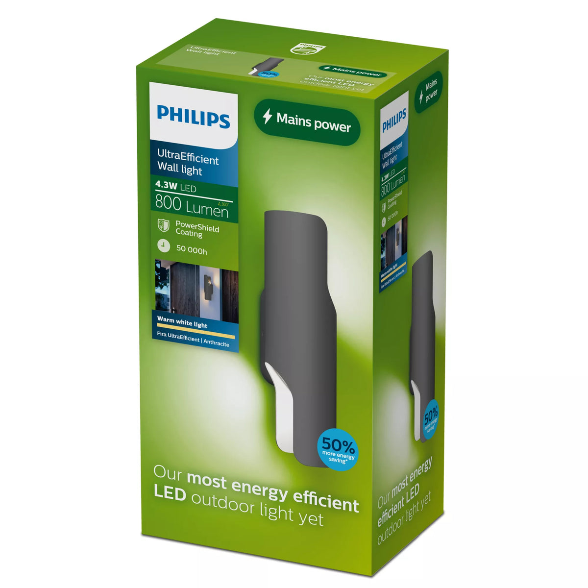 Philips by Signify Philips Aussenwandleuchte – 800 lm, 8,6 W – Warmweiss, 2700 K – IP44 – Netzbetrieb – Anthrazit, Aluminium
