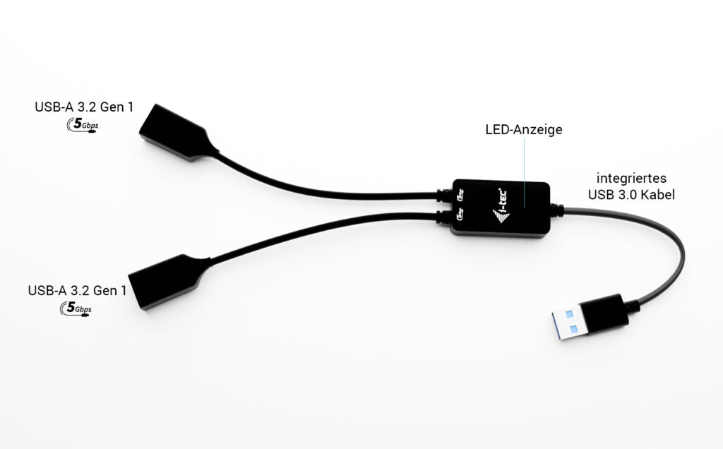i-tec USB-A (Stecker) Multiport-Adapter – 2× USB-A (Buchse), USB 3.2 Gen 1