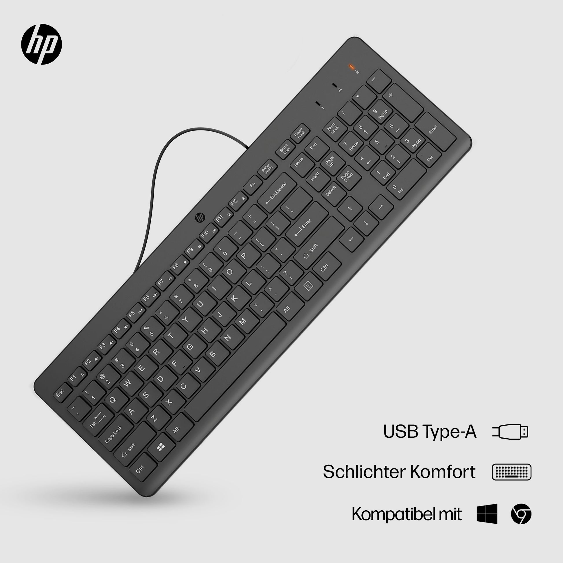 HP 150 - Tastatur - kabelgebunden - USB-A - Schwarz - für PCs mit USB-A-Anschluss