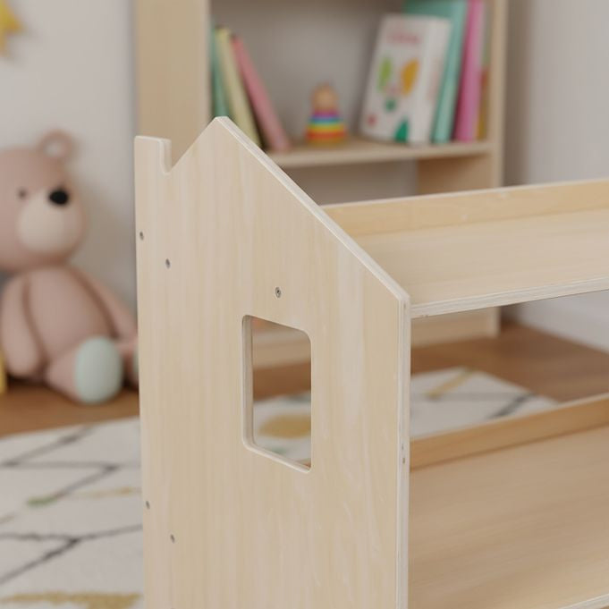 Relaxdays Kinderregal Hausform – 3 Böden – 61 × 39 × 59 cm – 22,5 kg – Hellbraun – MDF, Sperrholz – 1 Stk.