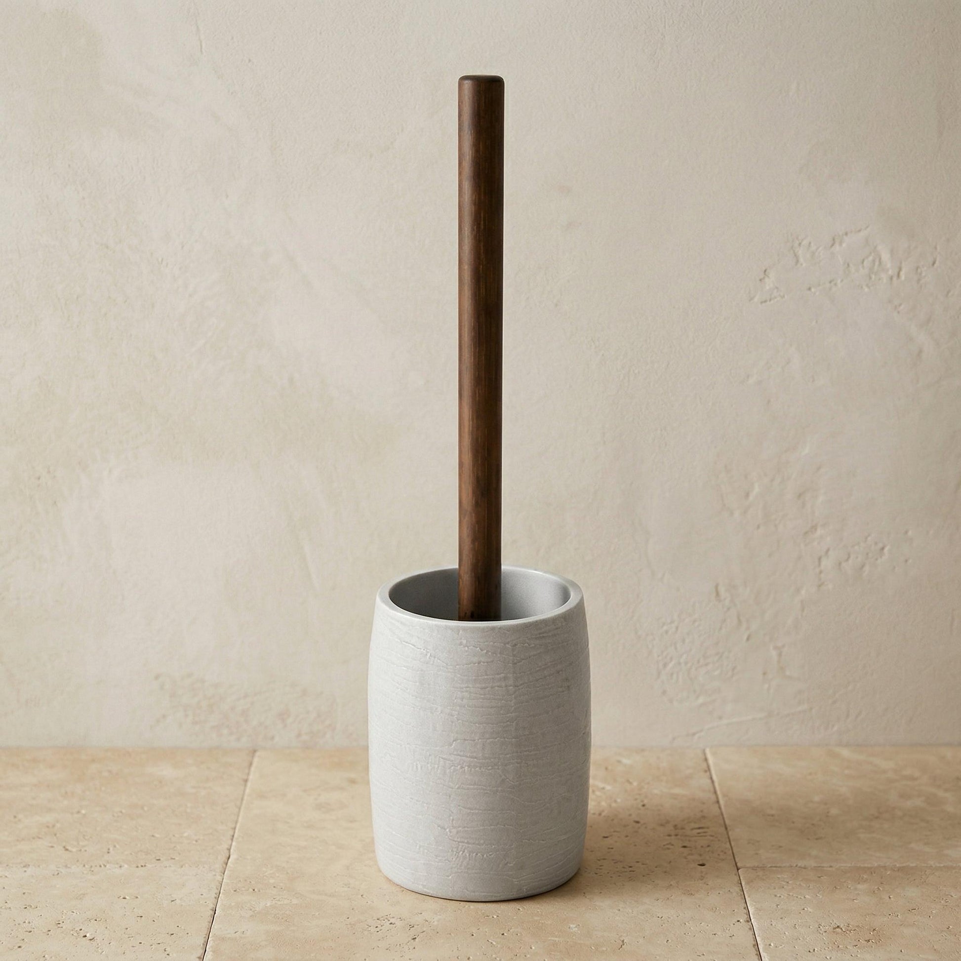 Kleine Wolke WC-Bürstenhalter – Bambus, Polyresin, Grau, 9,8 × 9,8 × 34,5 cm