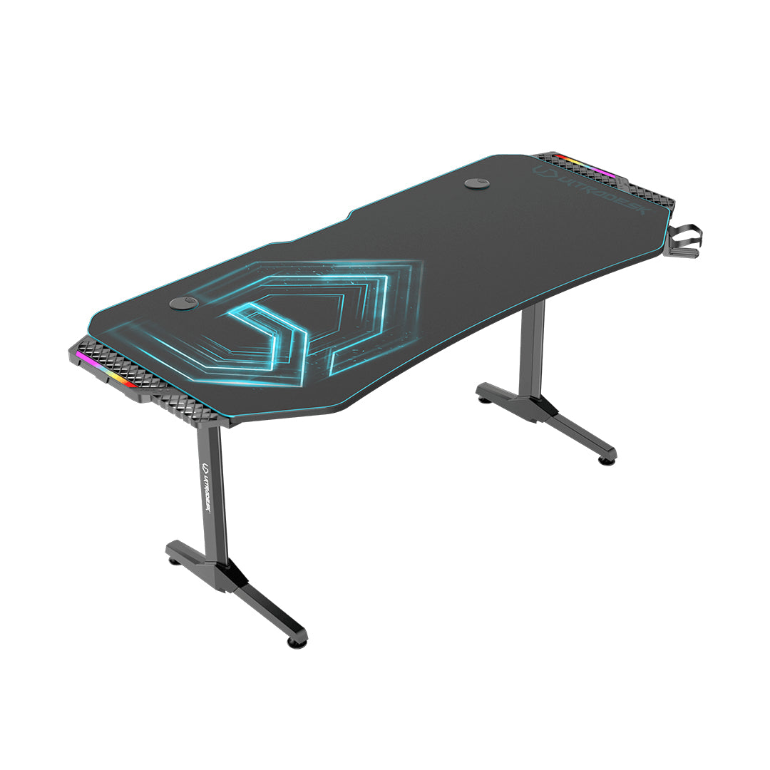 Ultradesk Rollbarer Computertisch, bis 100 kg, 1'750×750×760 mm, RGB-LED, schwarz/blau
