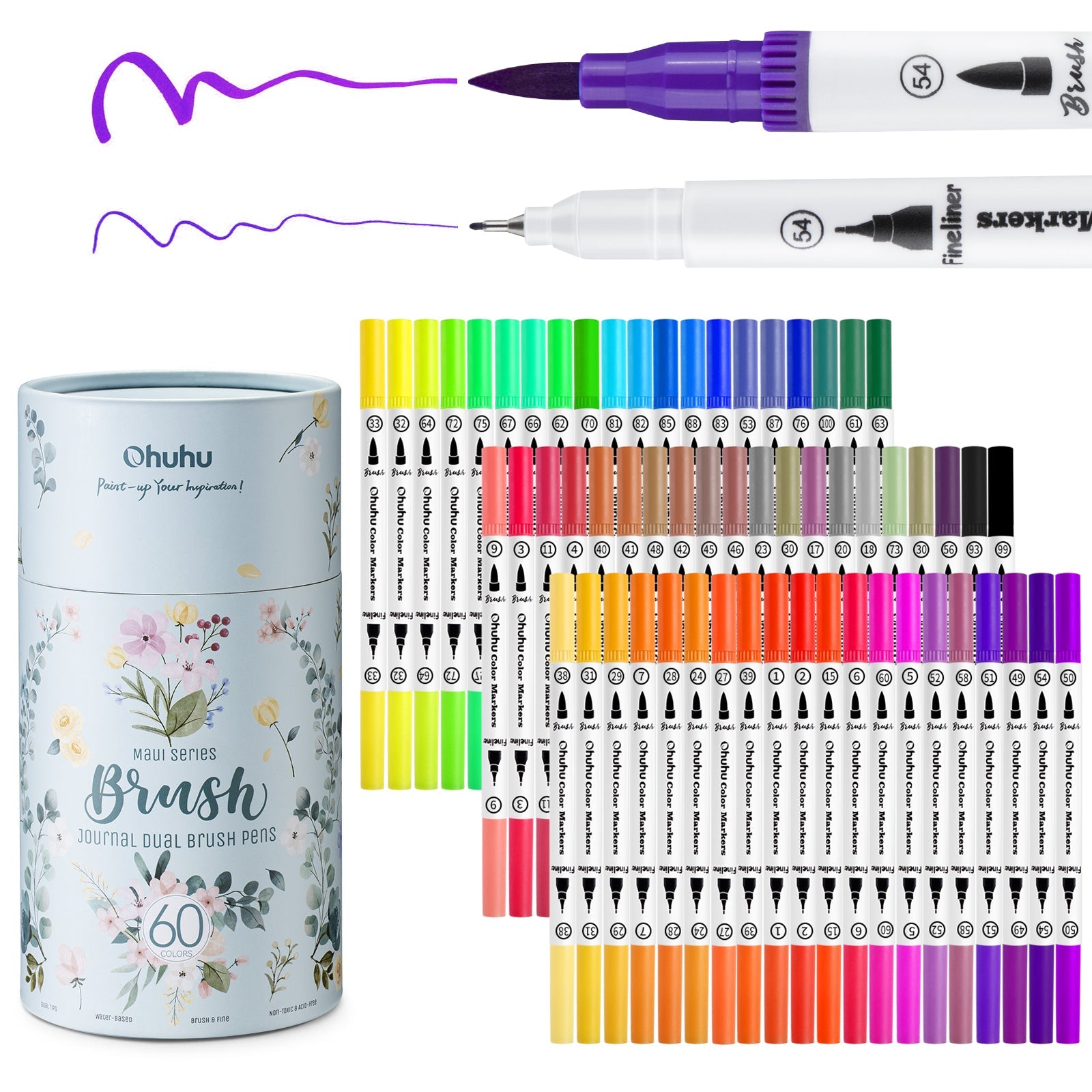 Ohuhu Maui Serie Fineliner Set – 60 Stk., fein, sortiert