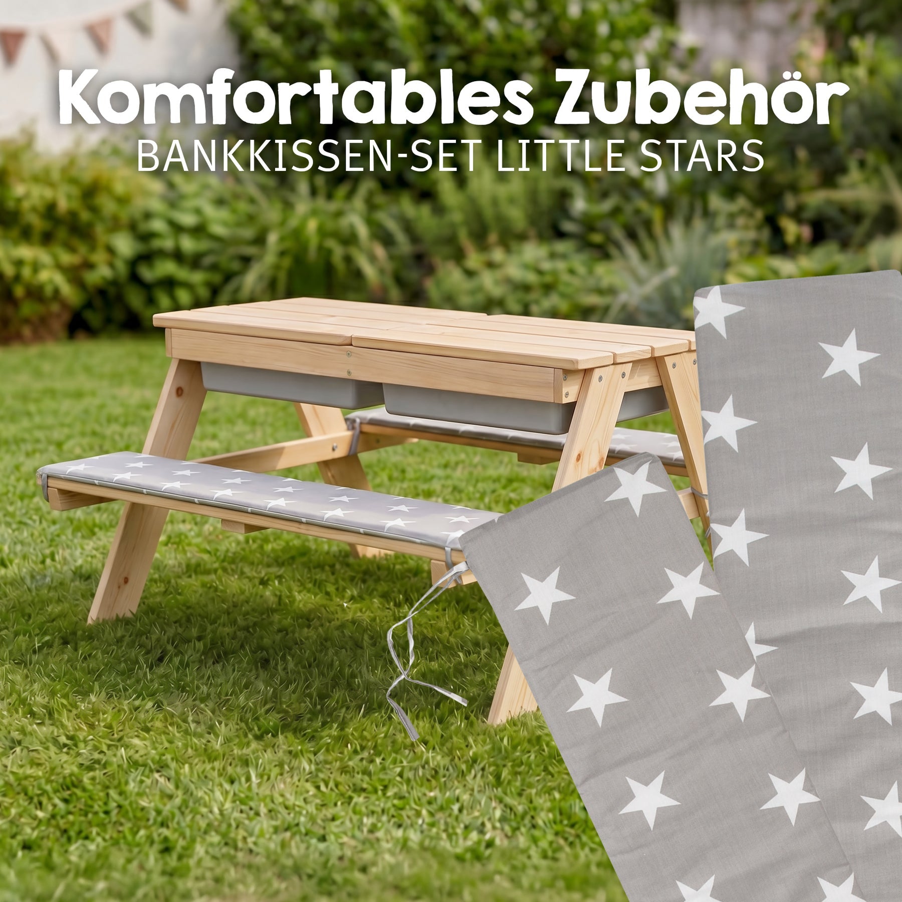 Roba Kinderstuhl 456002NU – 89 × 85,5 × 50 cm – Kunststoff & Massivholz – Holzfarbe/Grau – mit Spielwannen