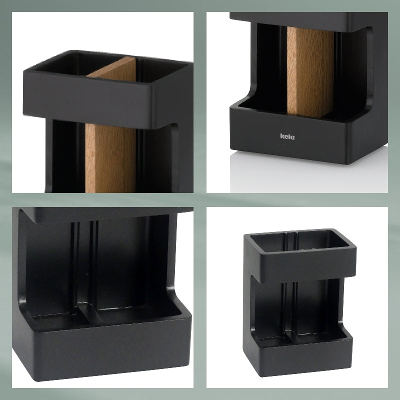 Kela Zahnbürstenhalter – Polyresin/Eiche, 6,5×8,5×11,5 cm, Schwarz