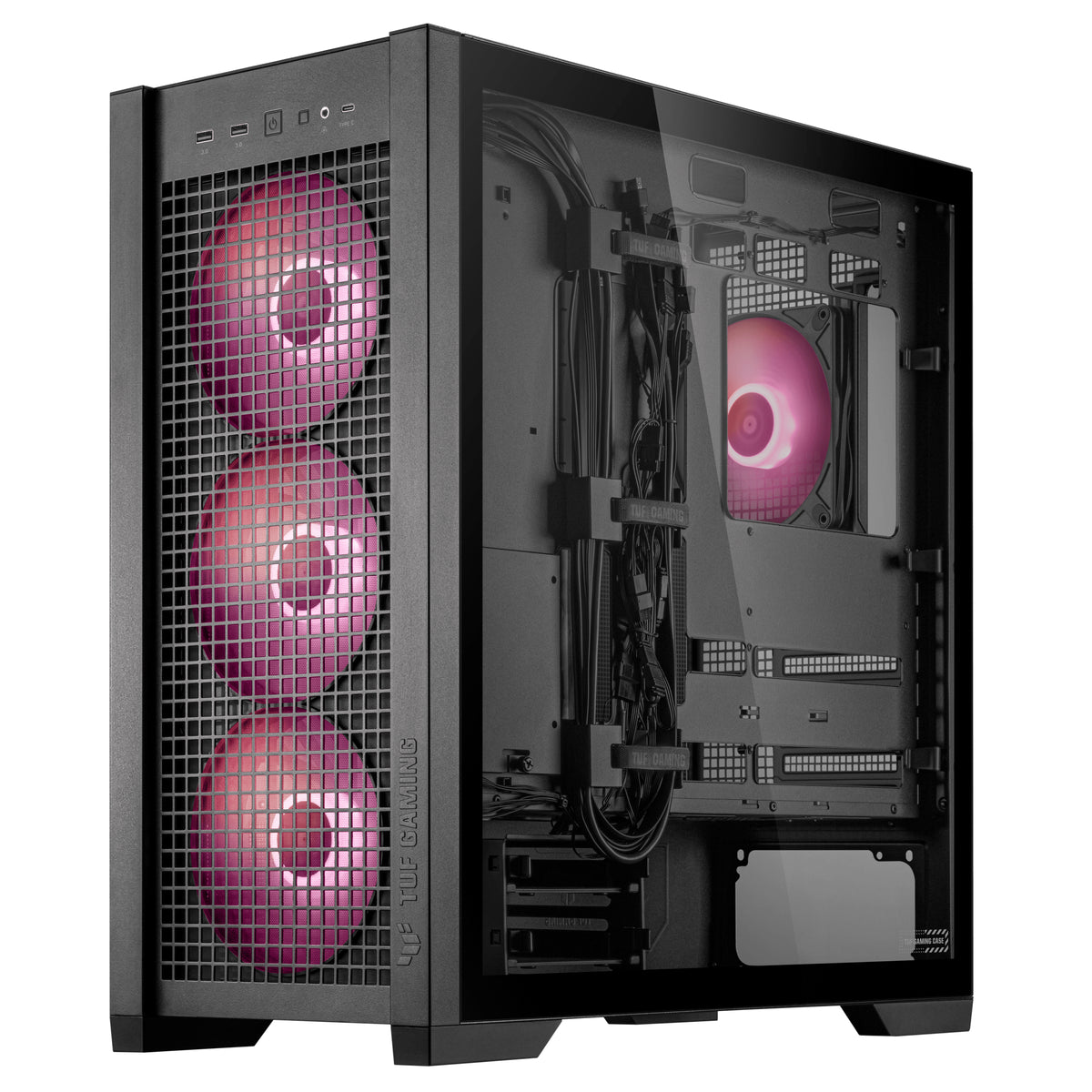 ASUS TUF GAM GT302 TG ARGB – PC-Gehäuse (Midi Tower) – Schwarz, 3×140 mm vorne, 1×140 mm hinten